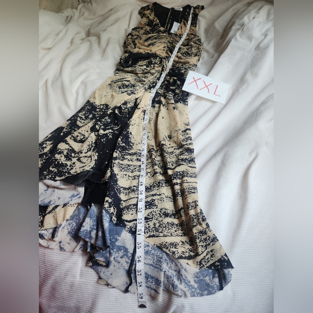 H&M STUDIO Resort Collection Mesh PATERNED Light Yellow Black Dress Sz XXL BNWT - Picture 7 of 15
